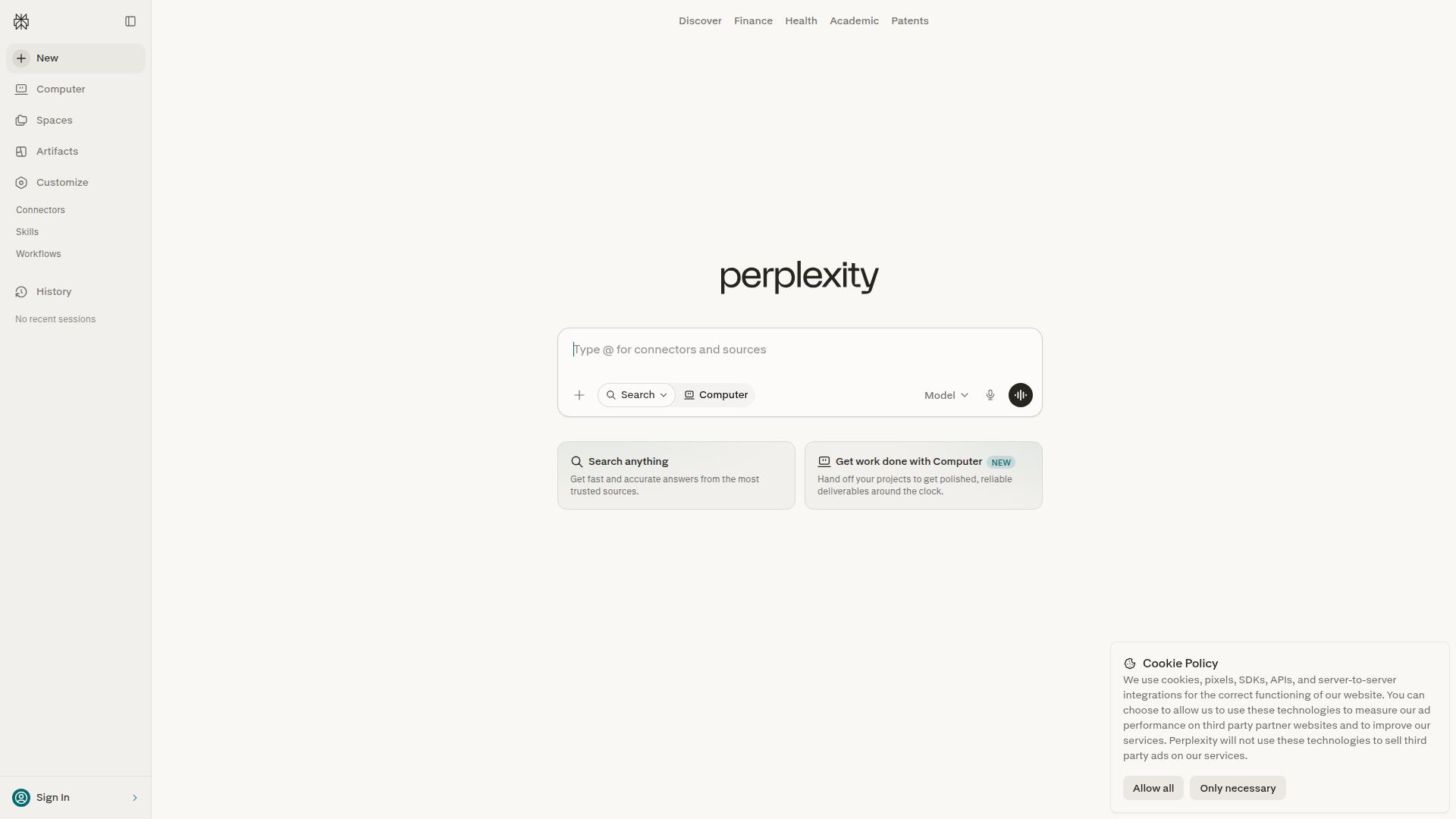 Perplexity website
