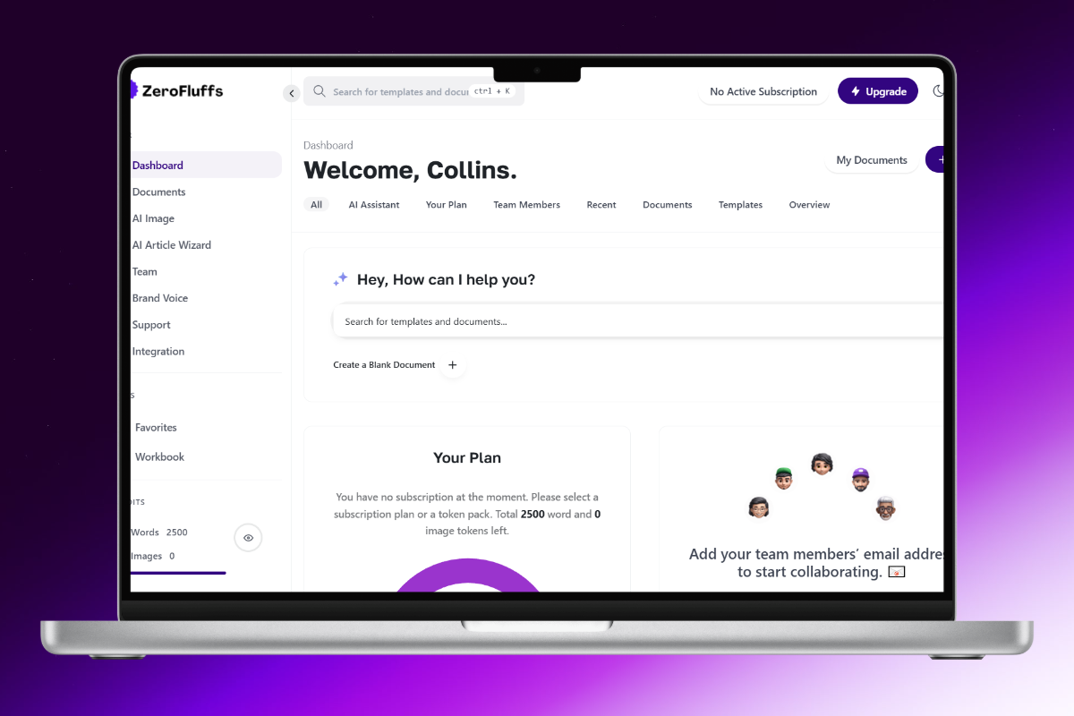 Image of ZeroFluffs AI dashboard